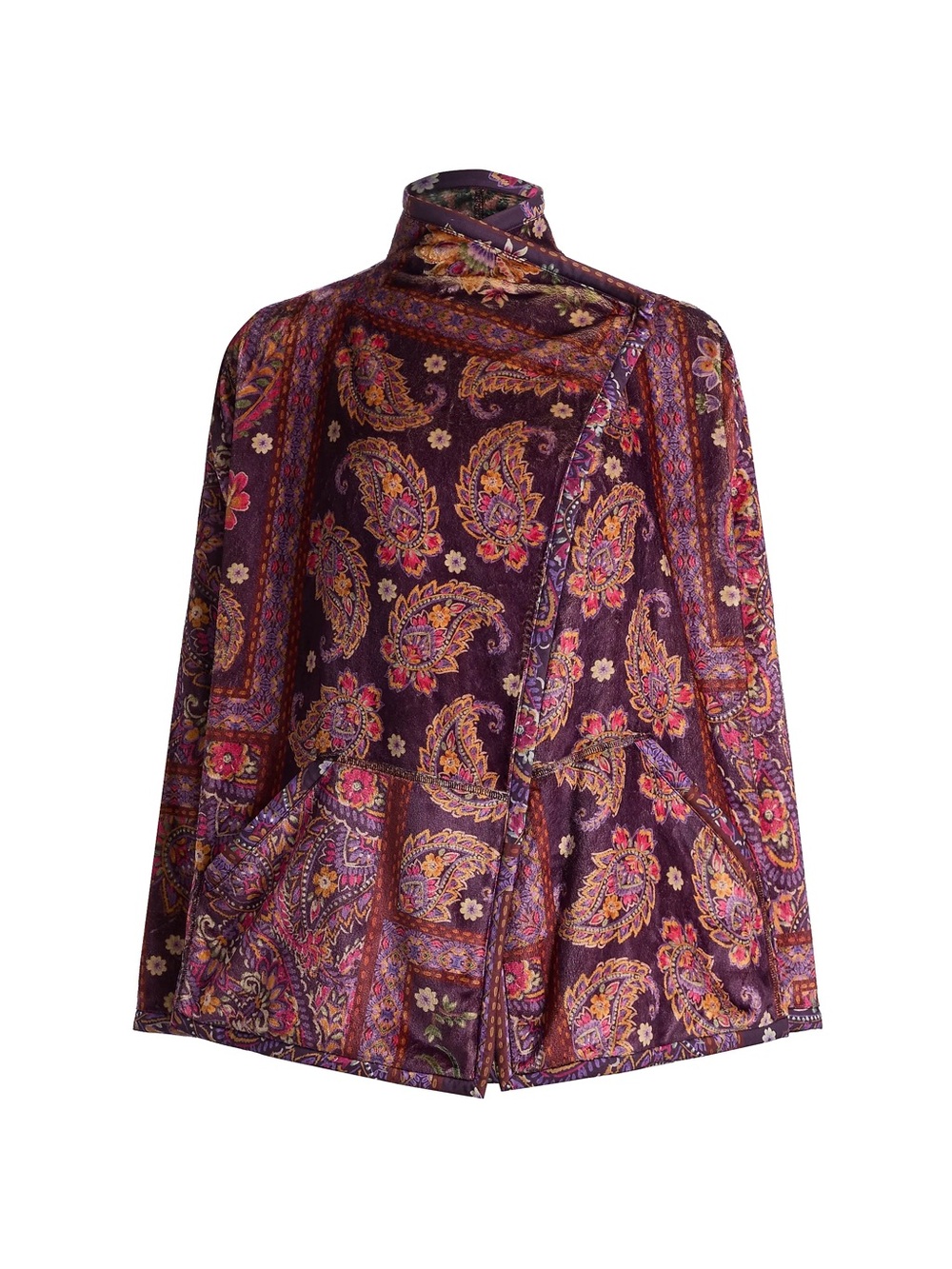 Johnny Was Plum Paisley Velvet Wrap Cape. Reversible cape.